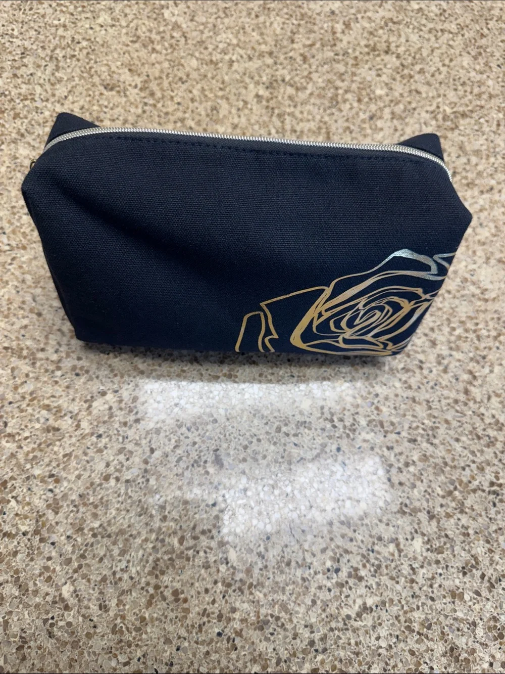 Lancome Black Cosmetic Zip Pouch with Gold Hardware